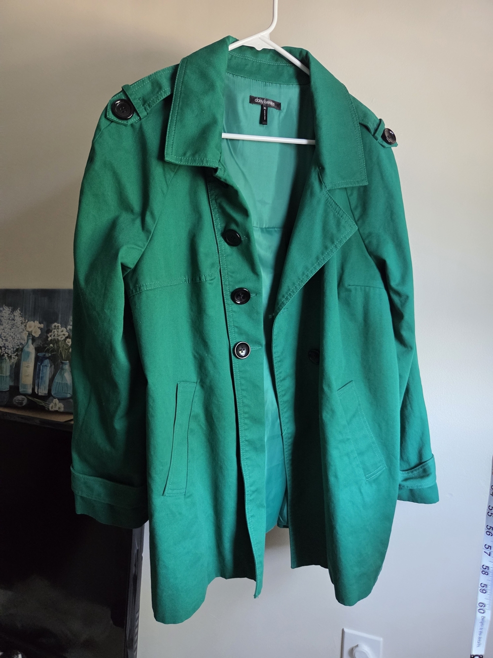 Daisy Fuentes Emerald Green Single-Breasted Trench Coat - Picture 2 of 11
